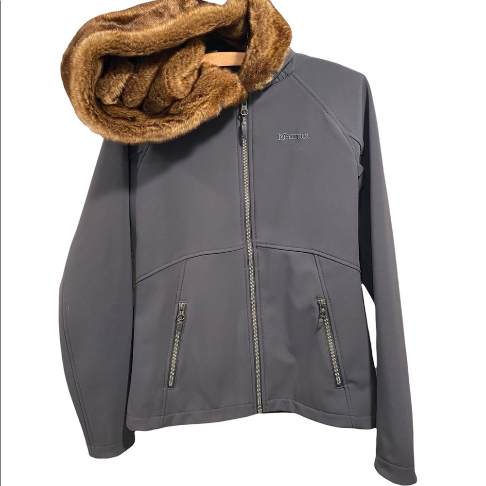 Marmot women’s grey zip up with faux fur hood